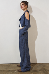 Women jacquard denim open