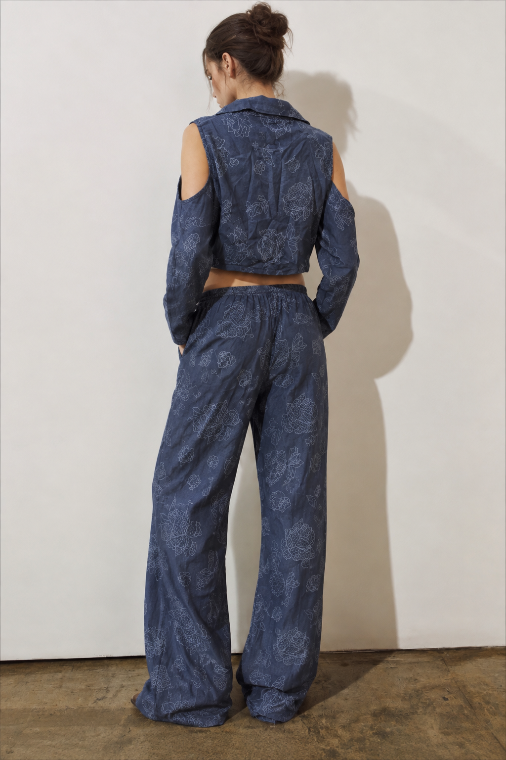 Women jacquard denim open