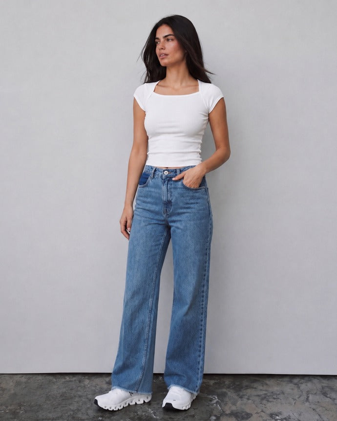 Women ribbed squared top