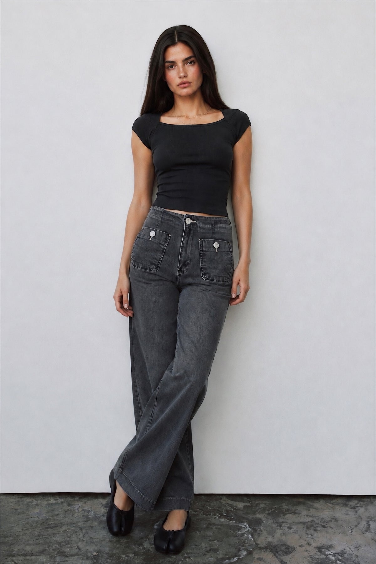 Women ribbed squared top