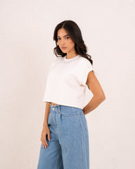 Women studded neckline top