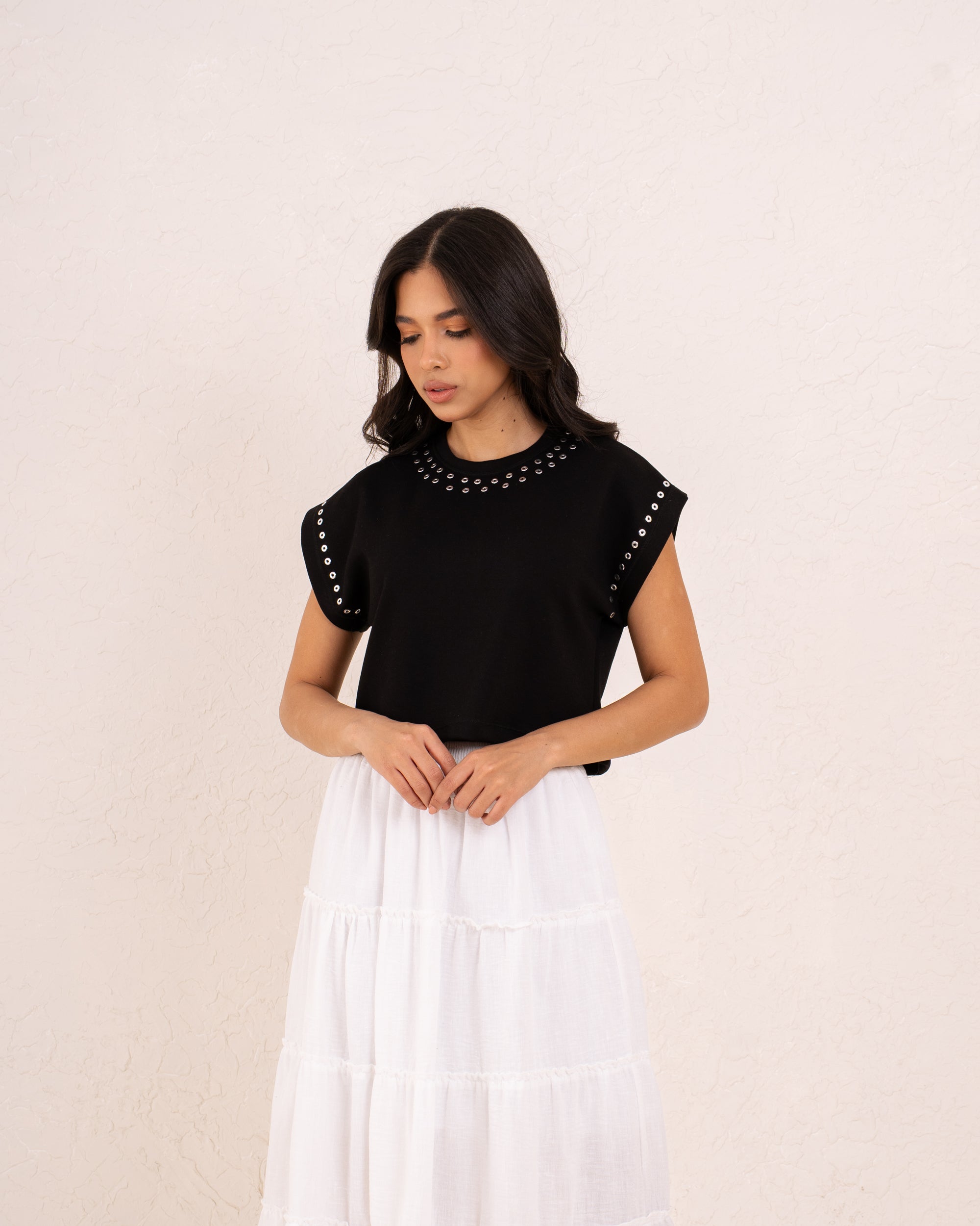Women studded neckline top