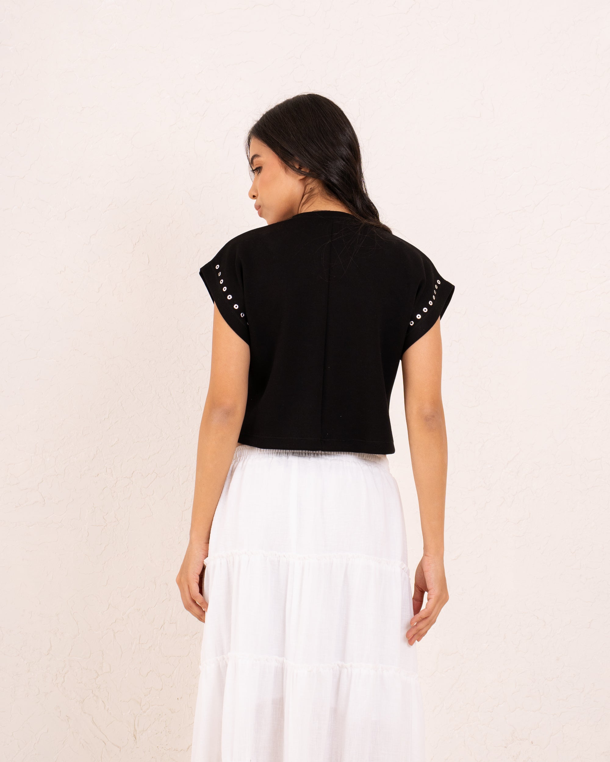 Women studded neckline top