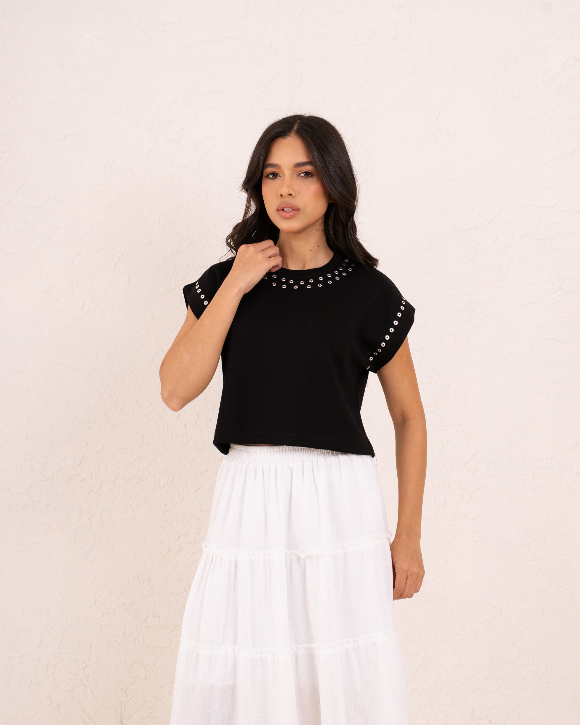 Women studded neckline top