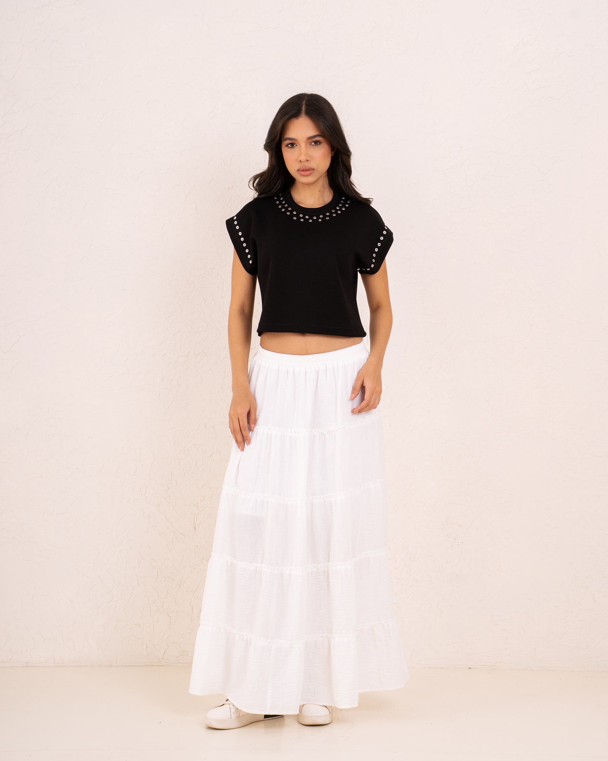 Women studded neckline top