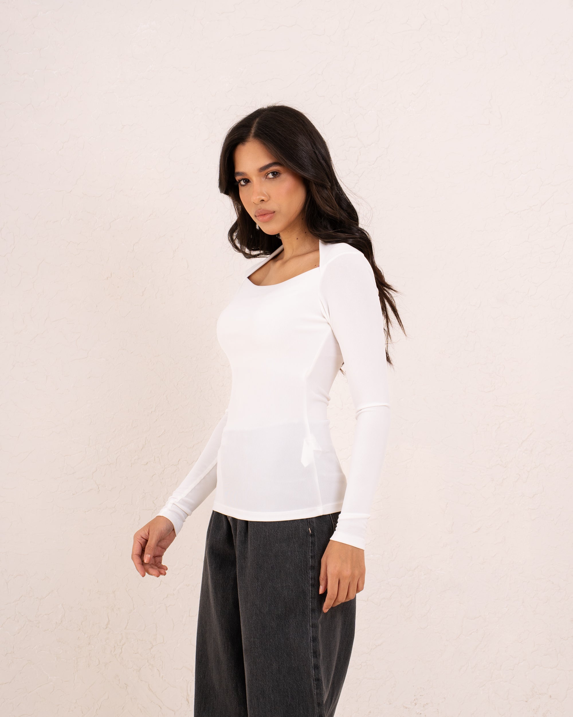 Women ribbed squared top