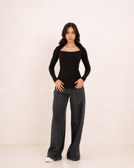 Women ribbed squared top