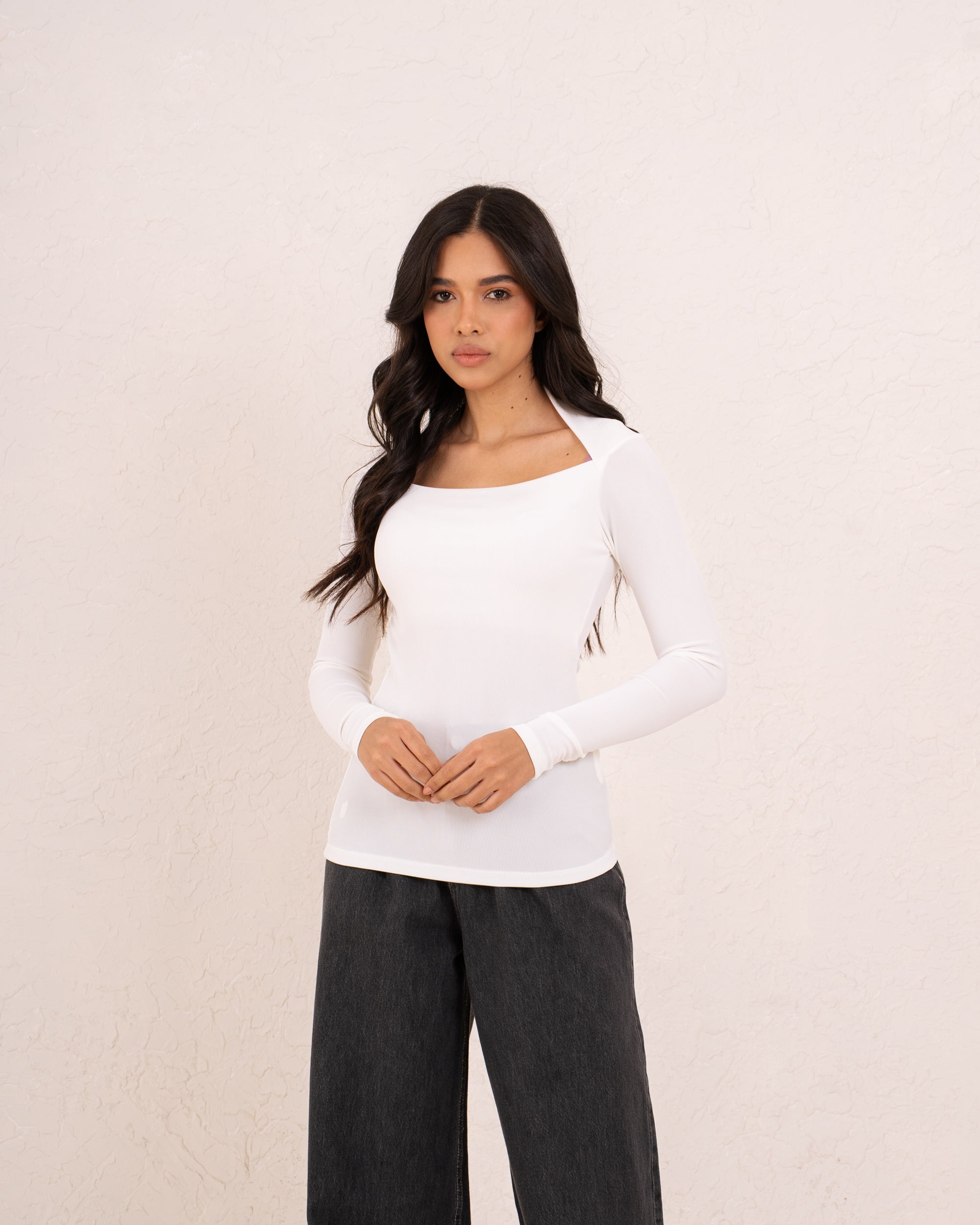 Women ribbed squared top