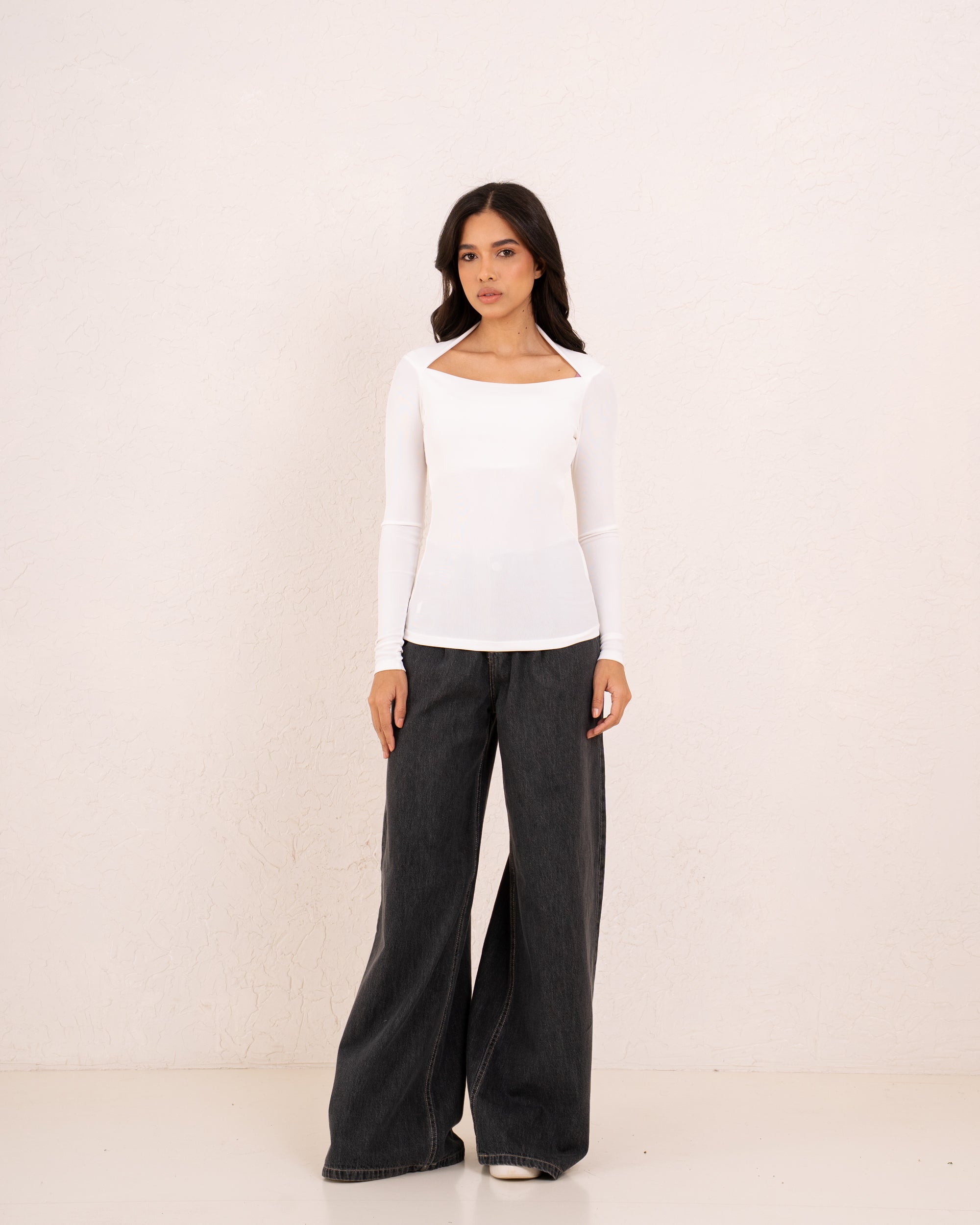 Women ribbed squared top