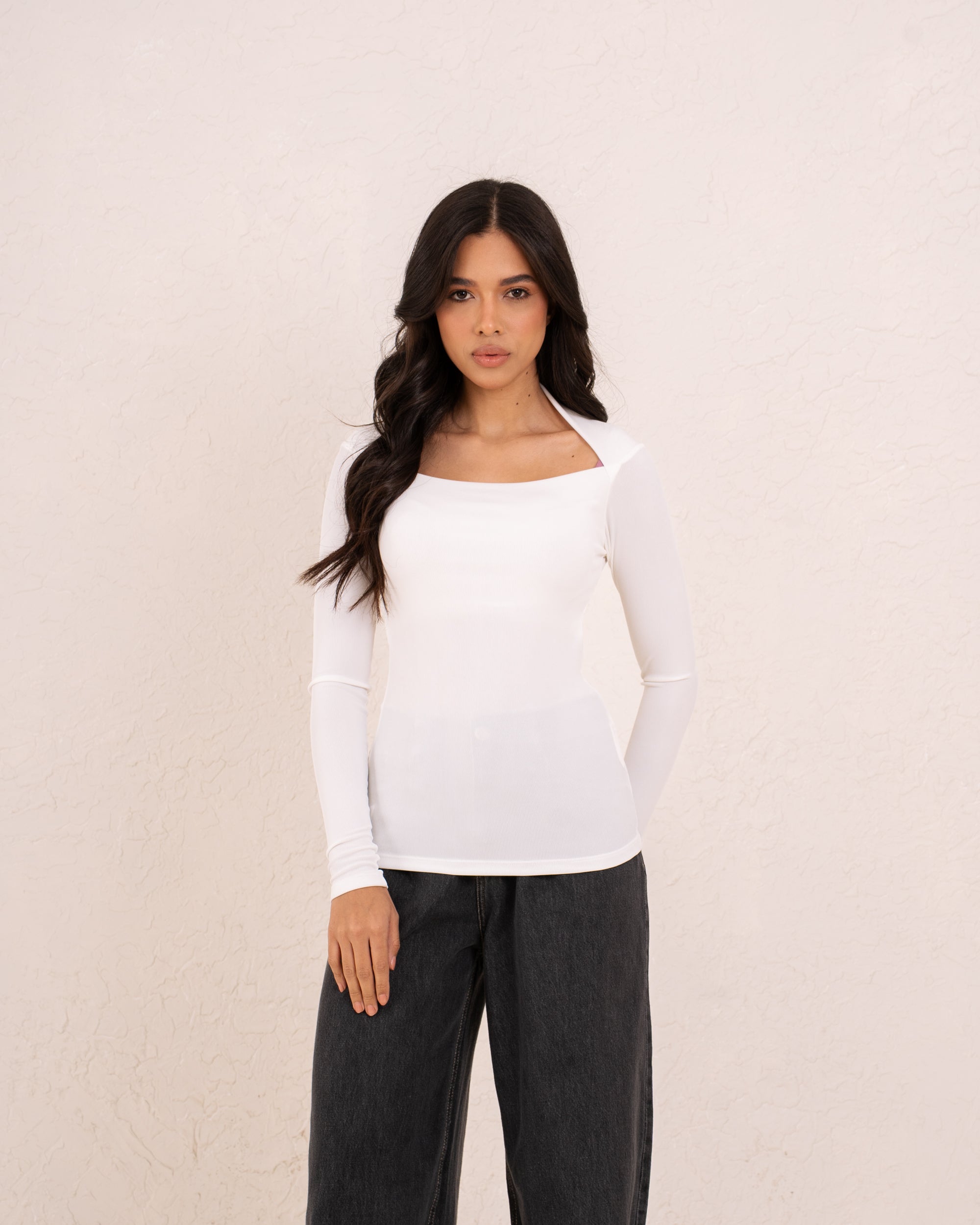 Women ribbed squared top