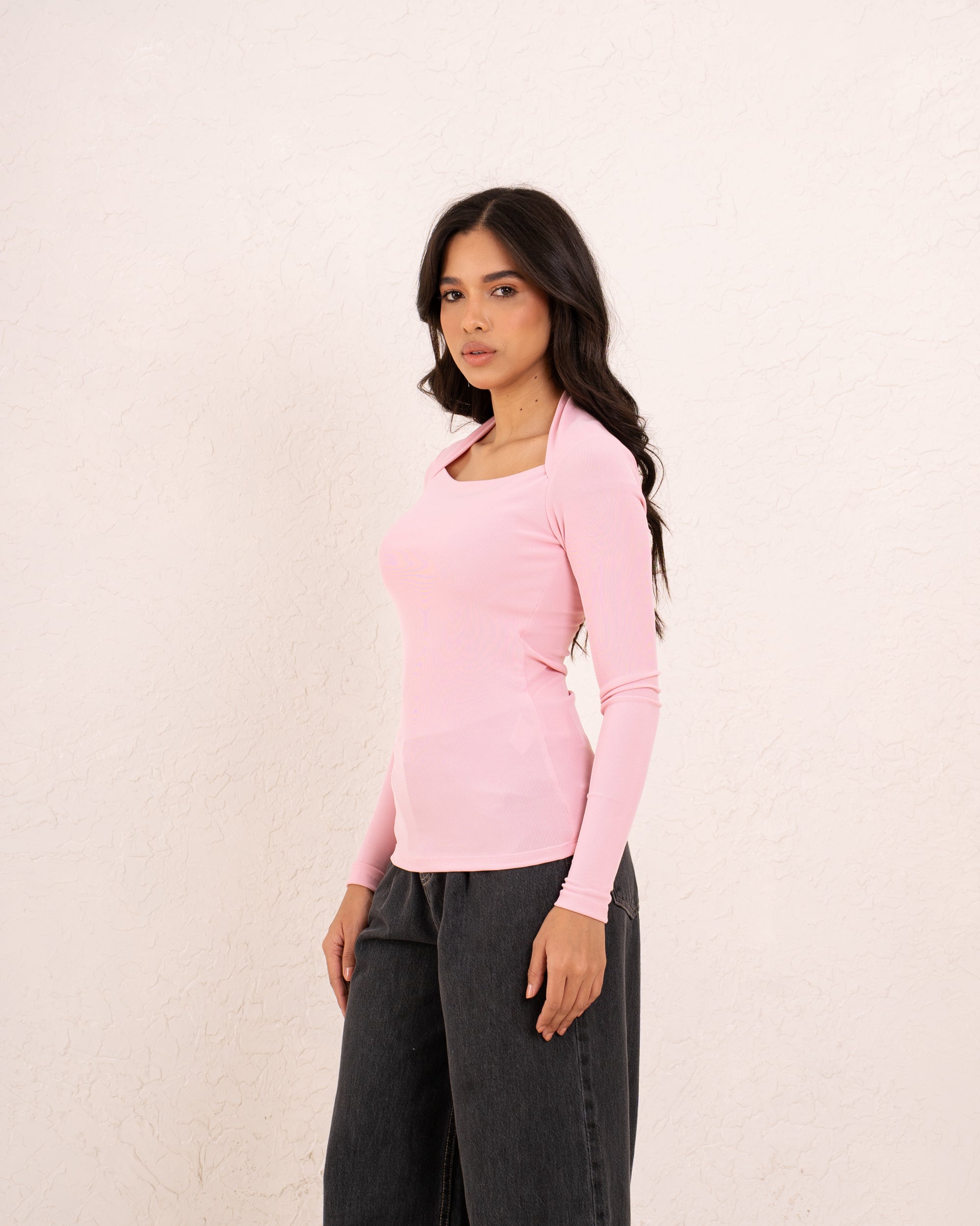 Women ribbed squared top