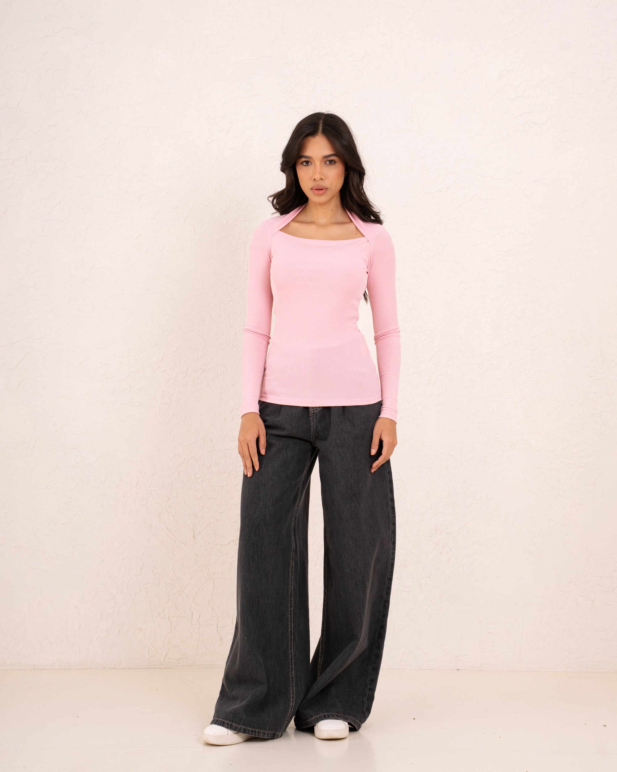 Women ribbed squared top
