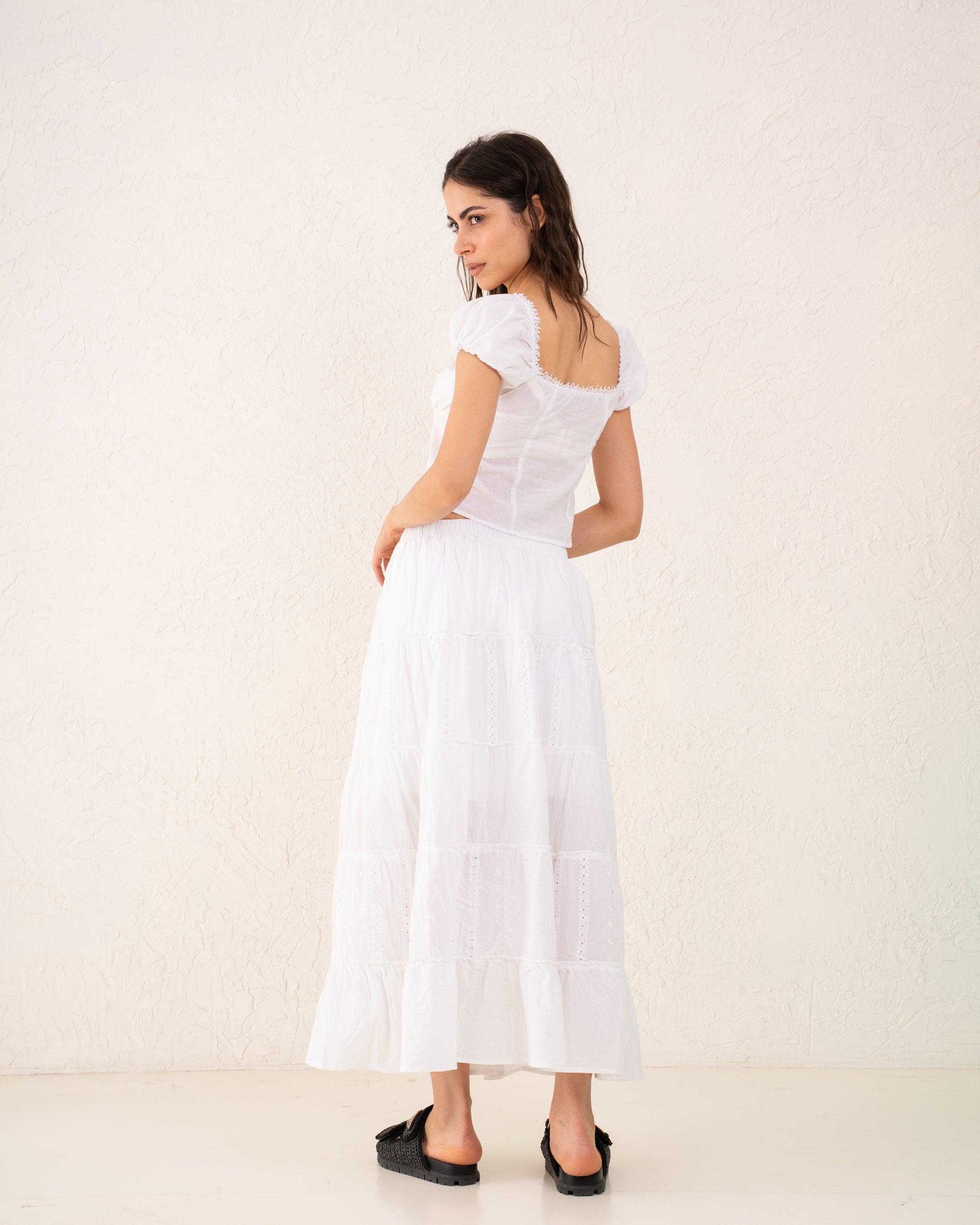 Women tie up gypsy blouse