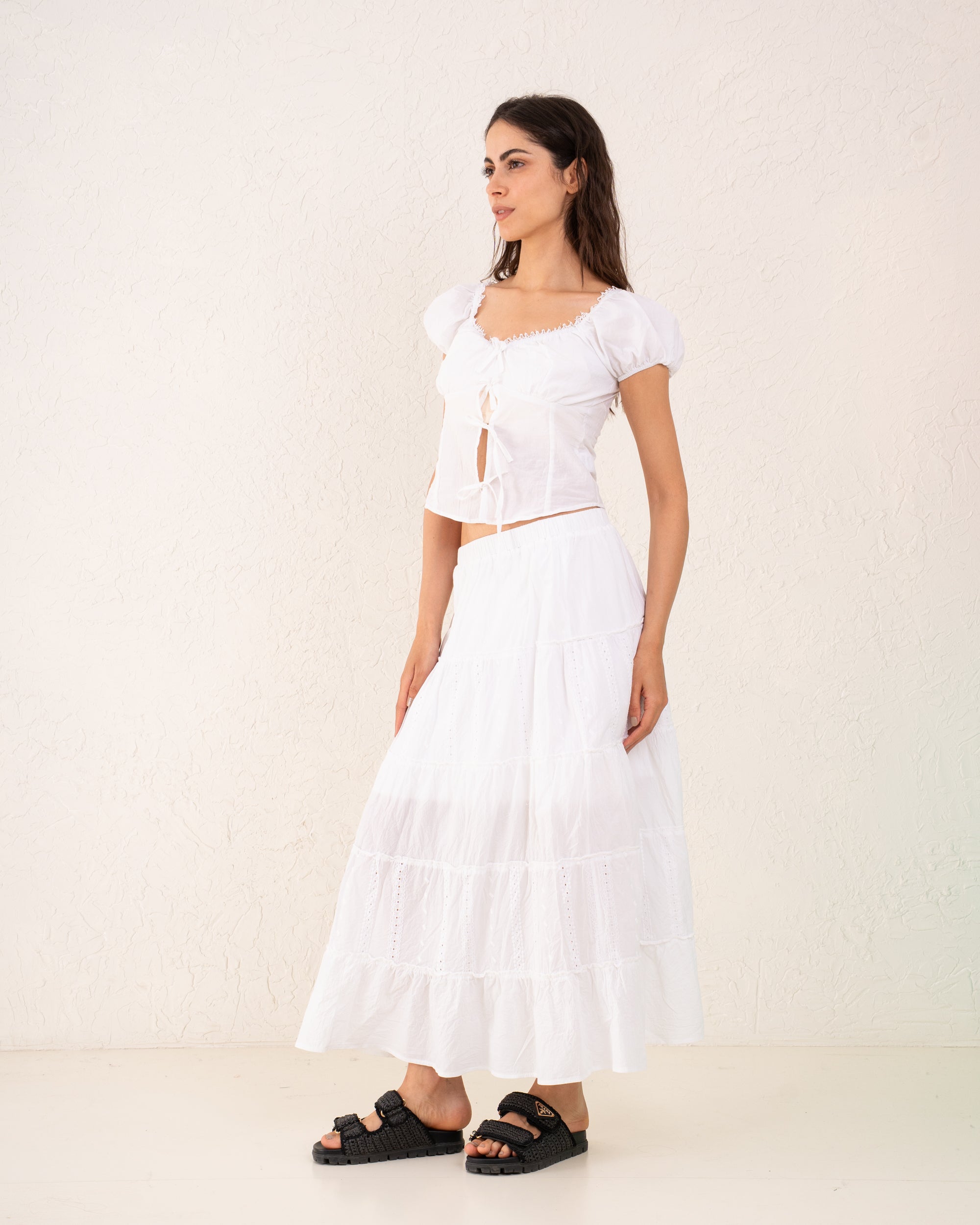 Women tie up gypsy blouse