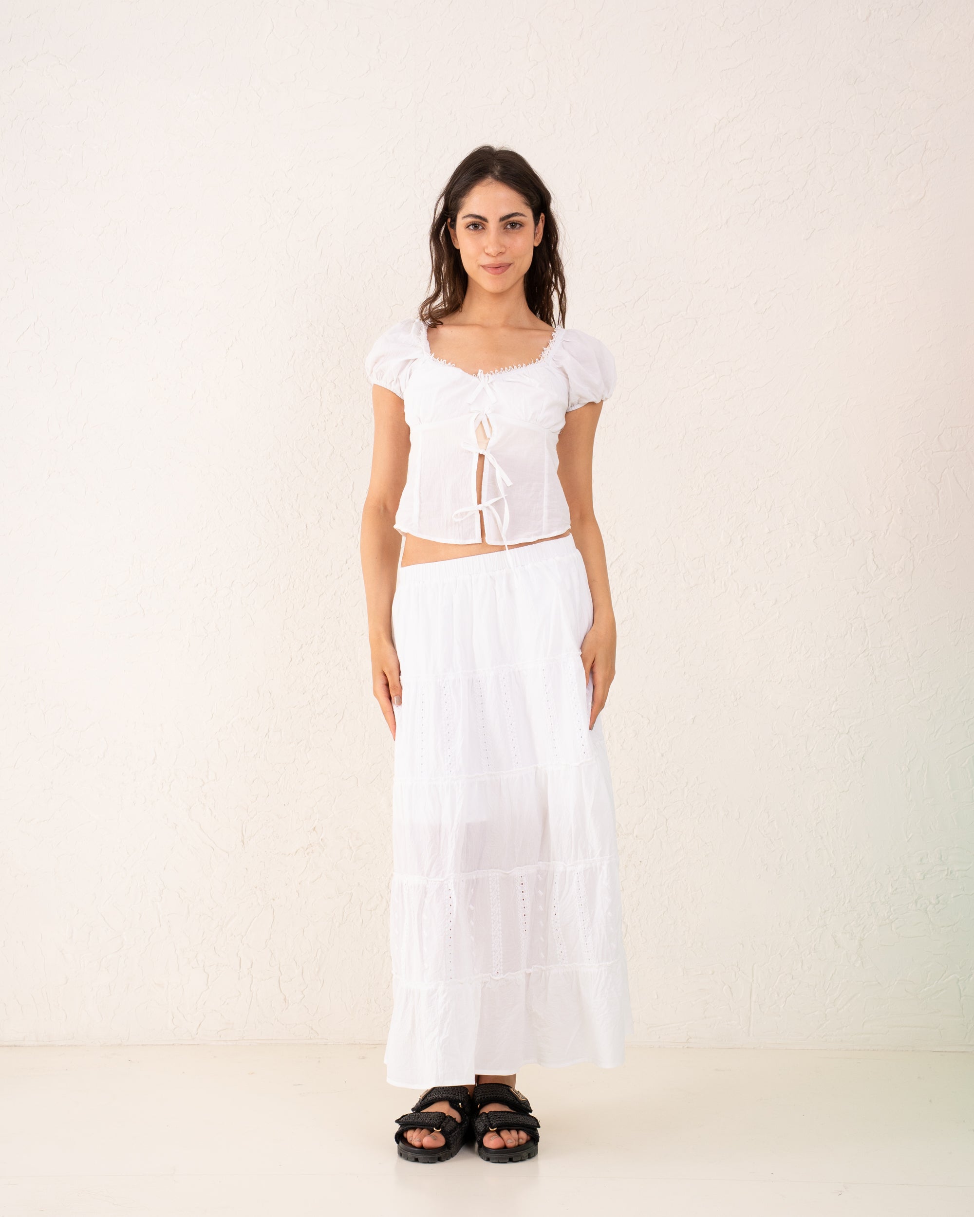 Women tie up gypsy blouse