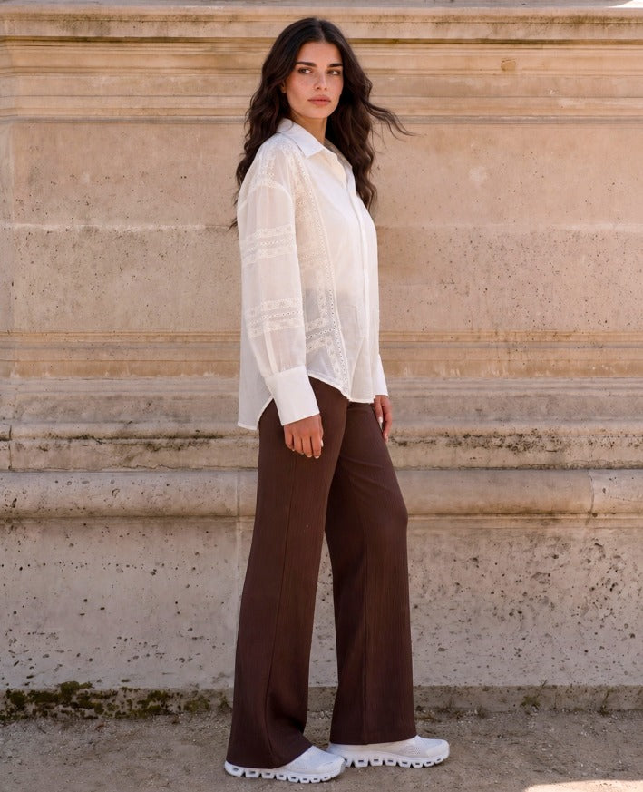 Woman Embroidered Sheer Button-Down