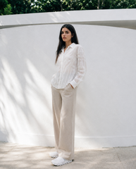 Woman Embroidered Sheer Button-Down