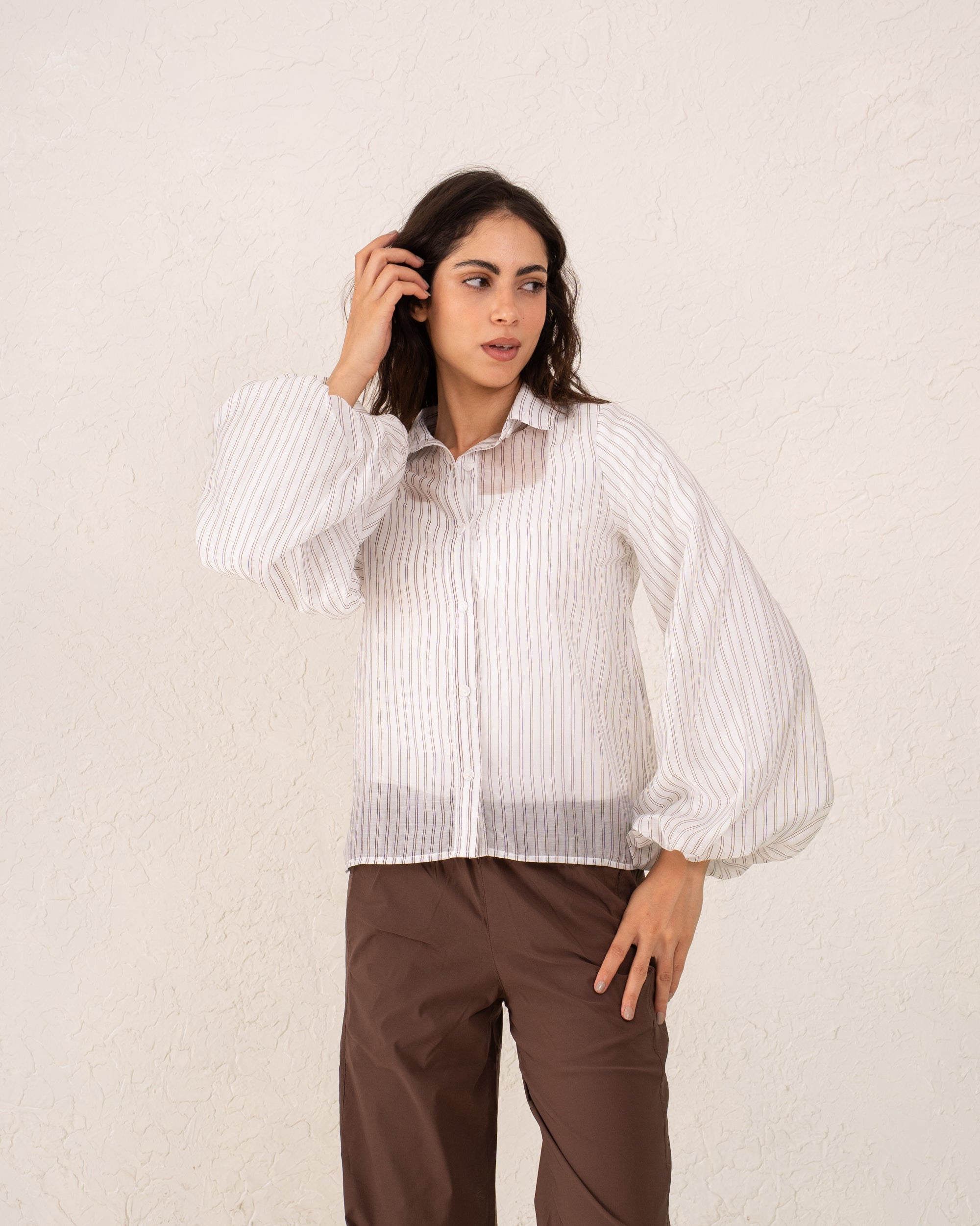 Women strip puff sleeve