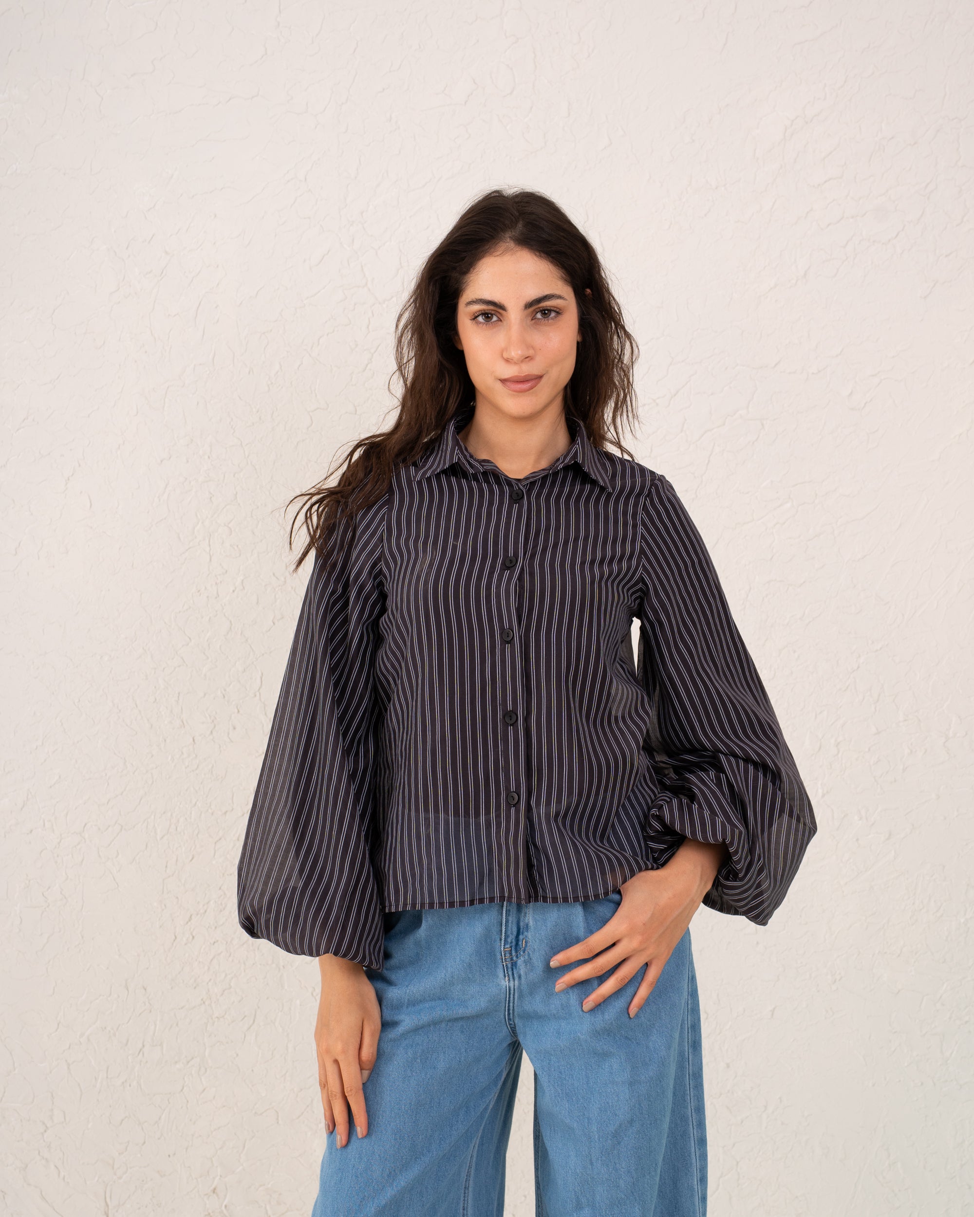 Women strip puff sleeve