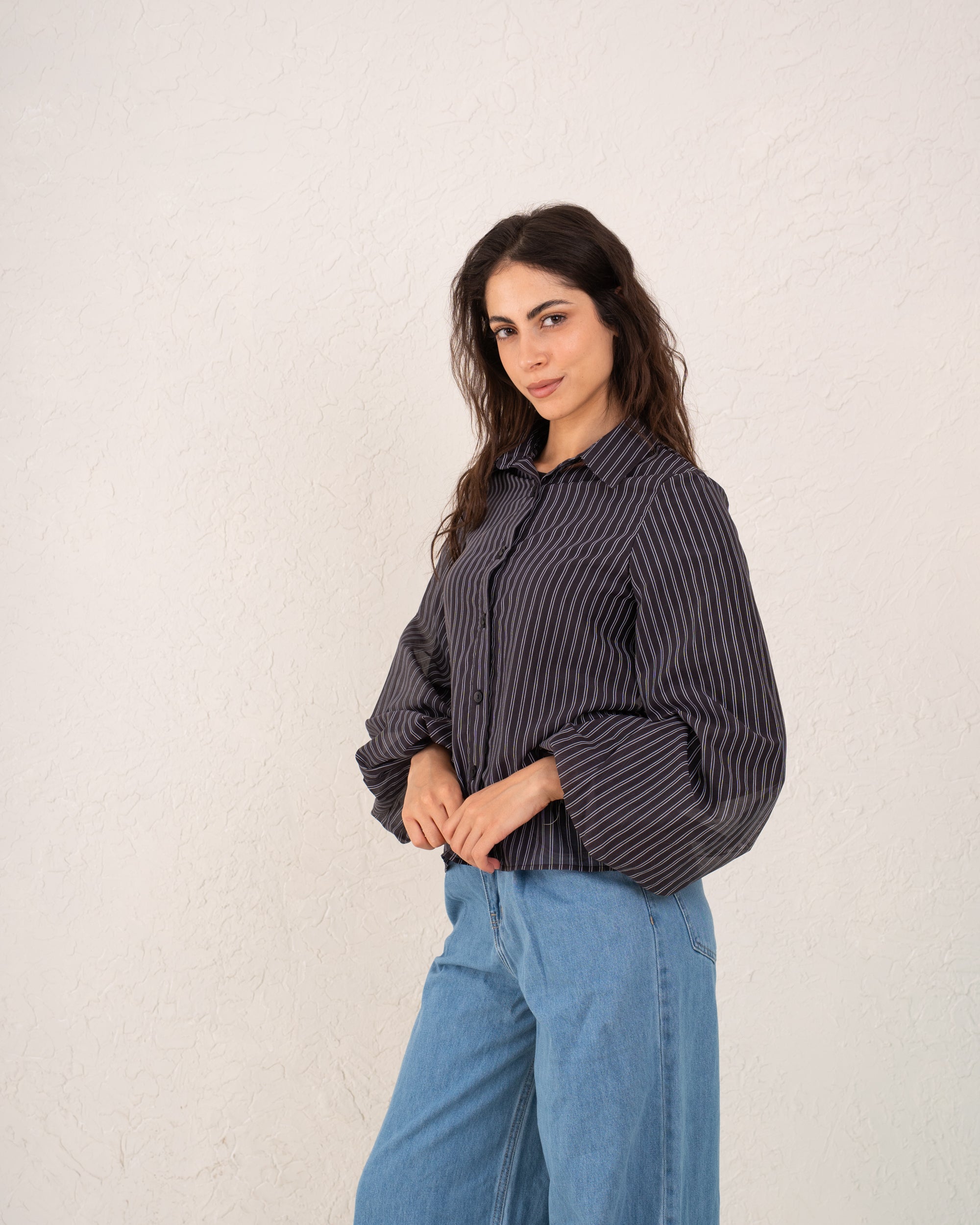 Women strip puff sleeve