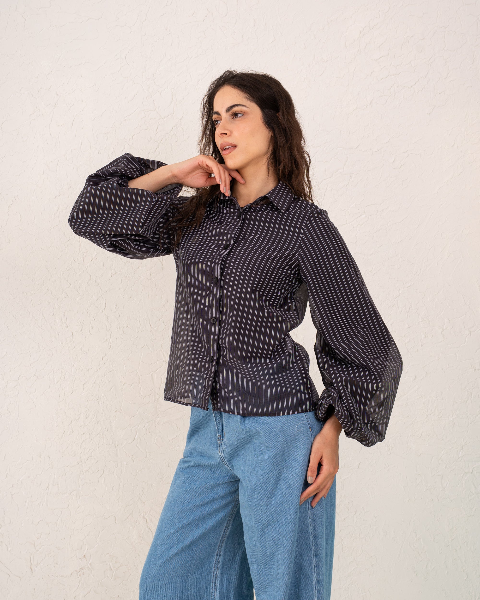 Women strip puff sleeve