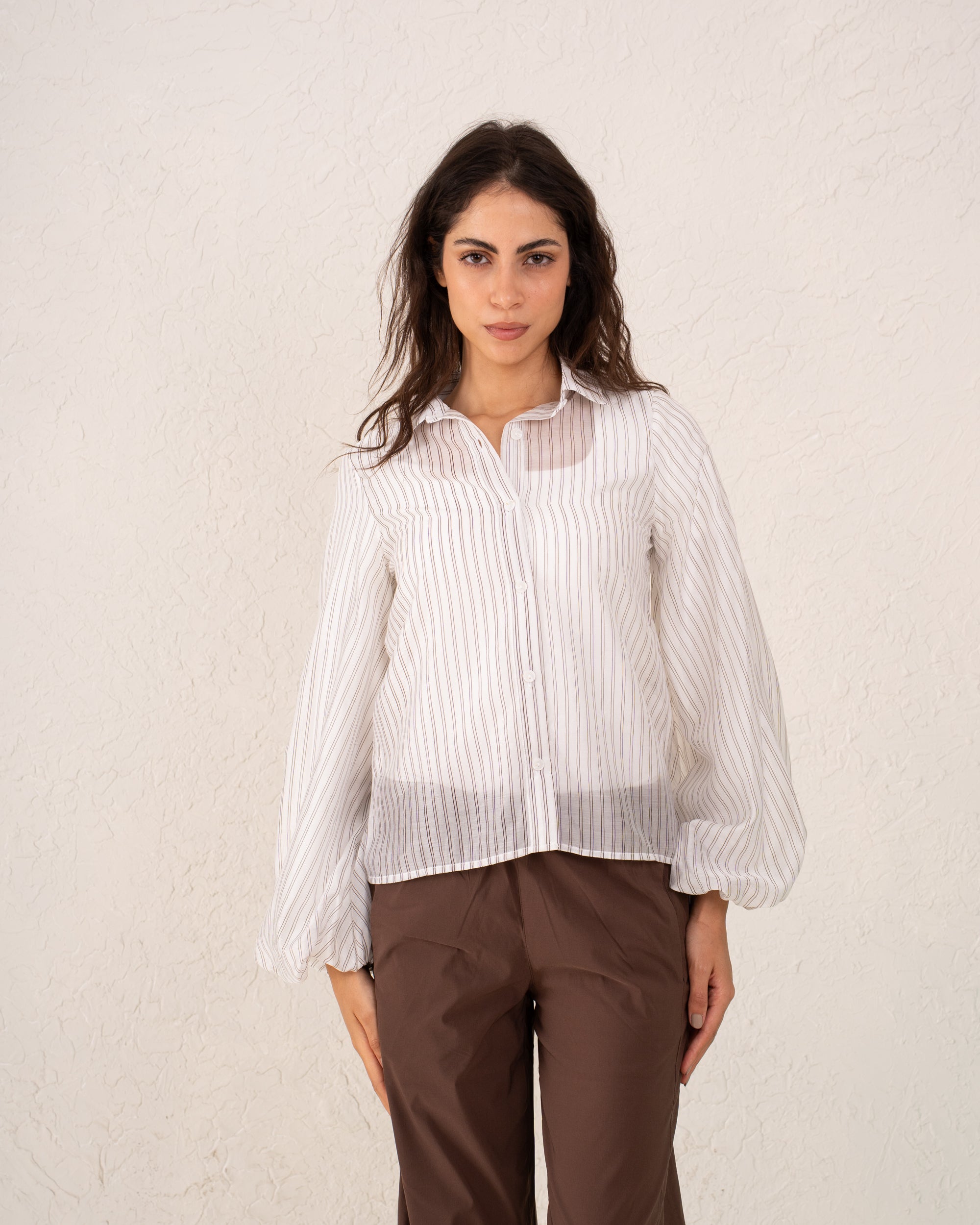 Women strip puff sleeve
