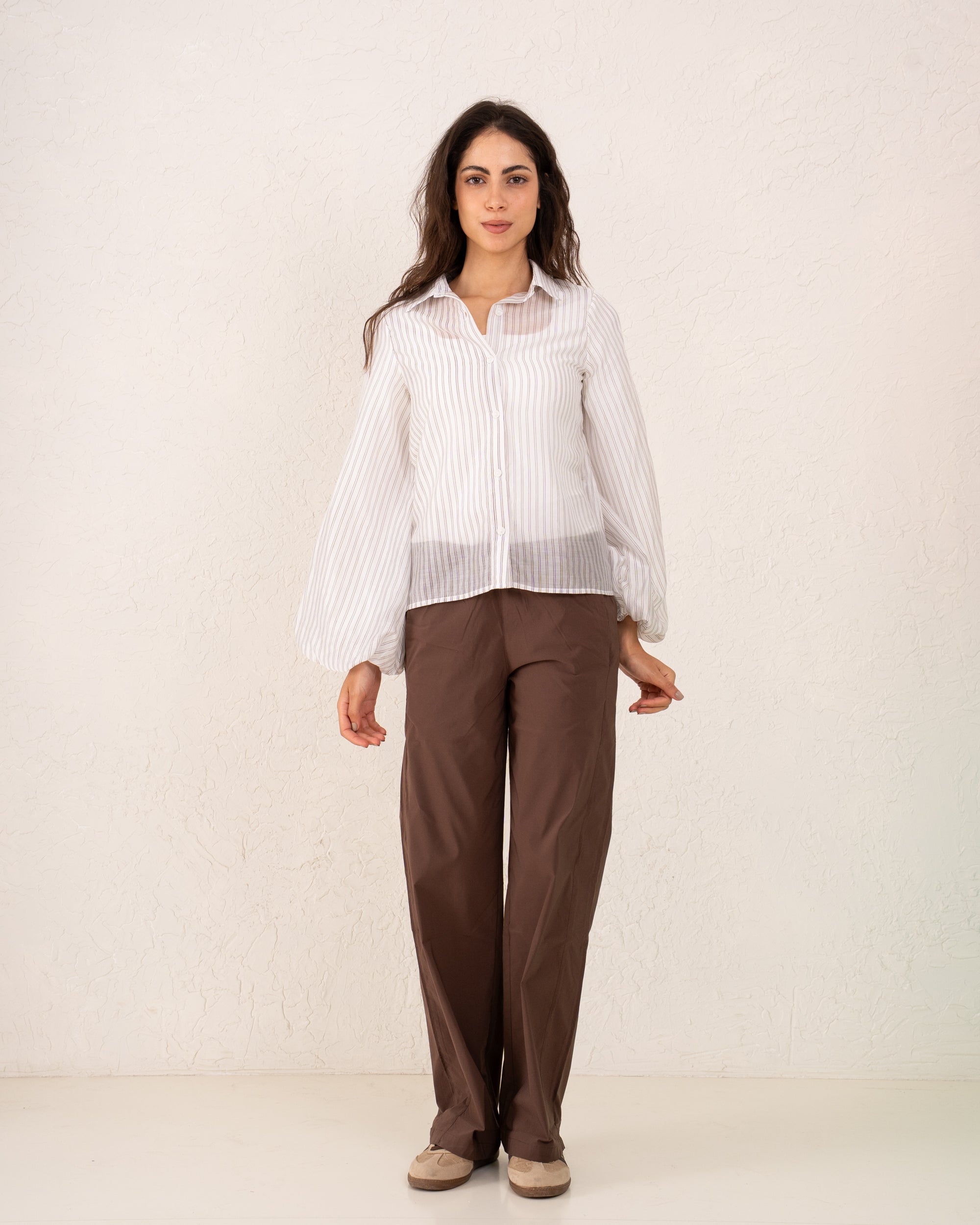 Women strip puff sleeve