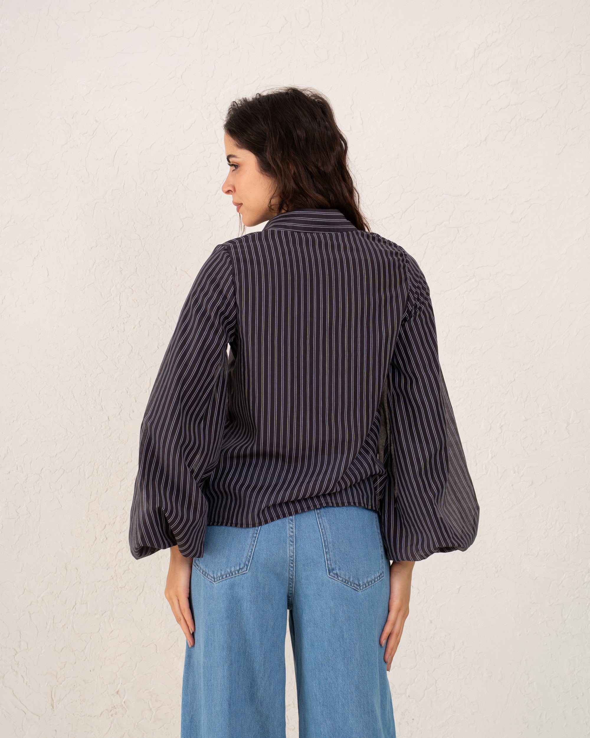 Women strip puff sleeve
