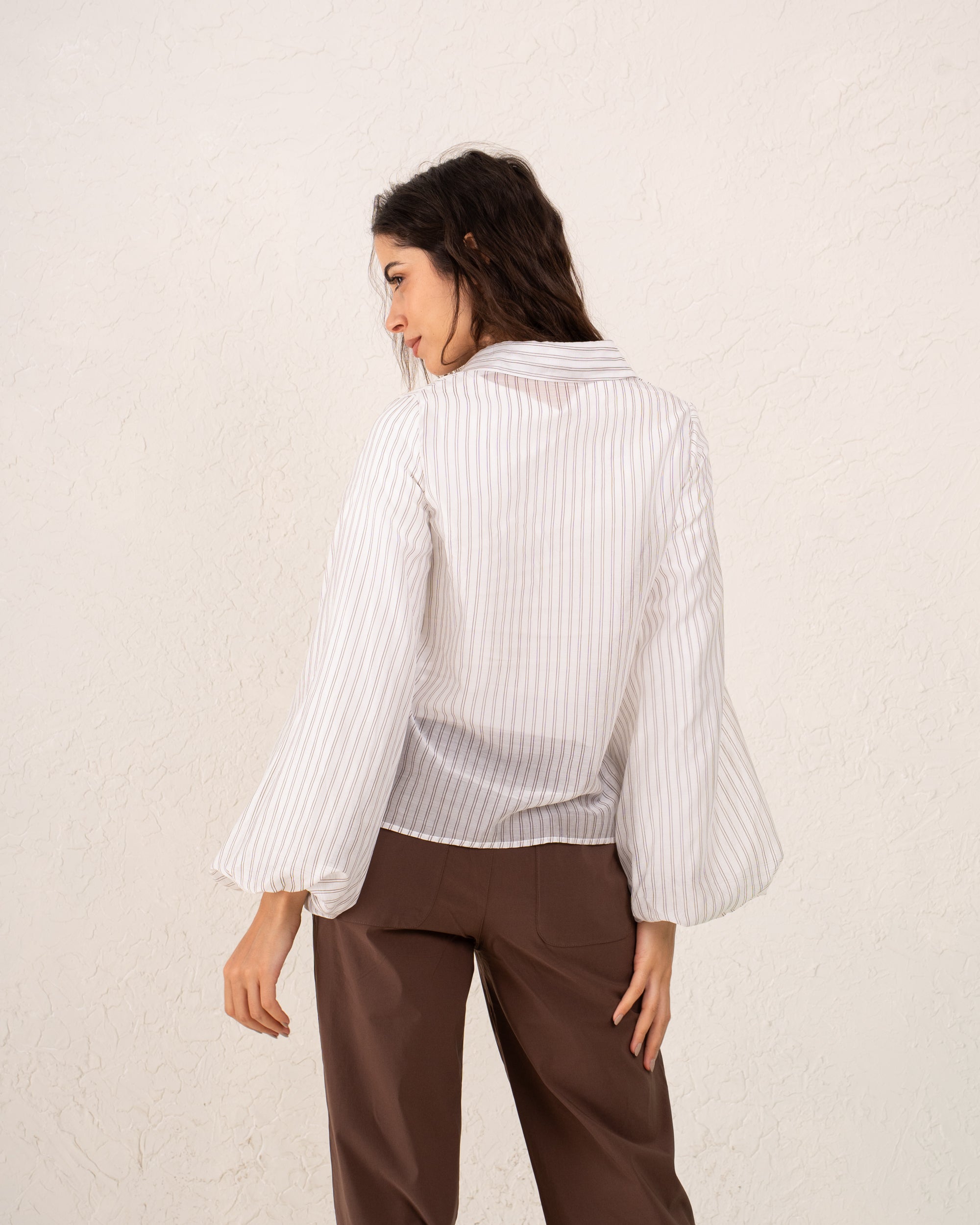 Women strip puff sleeve