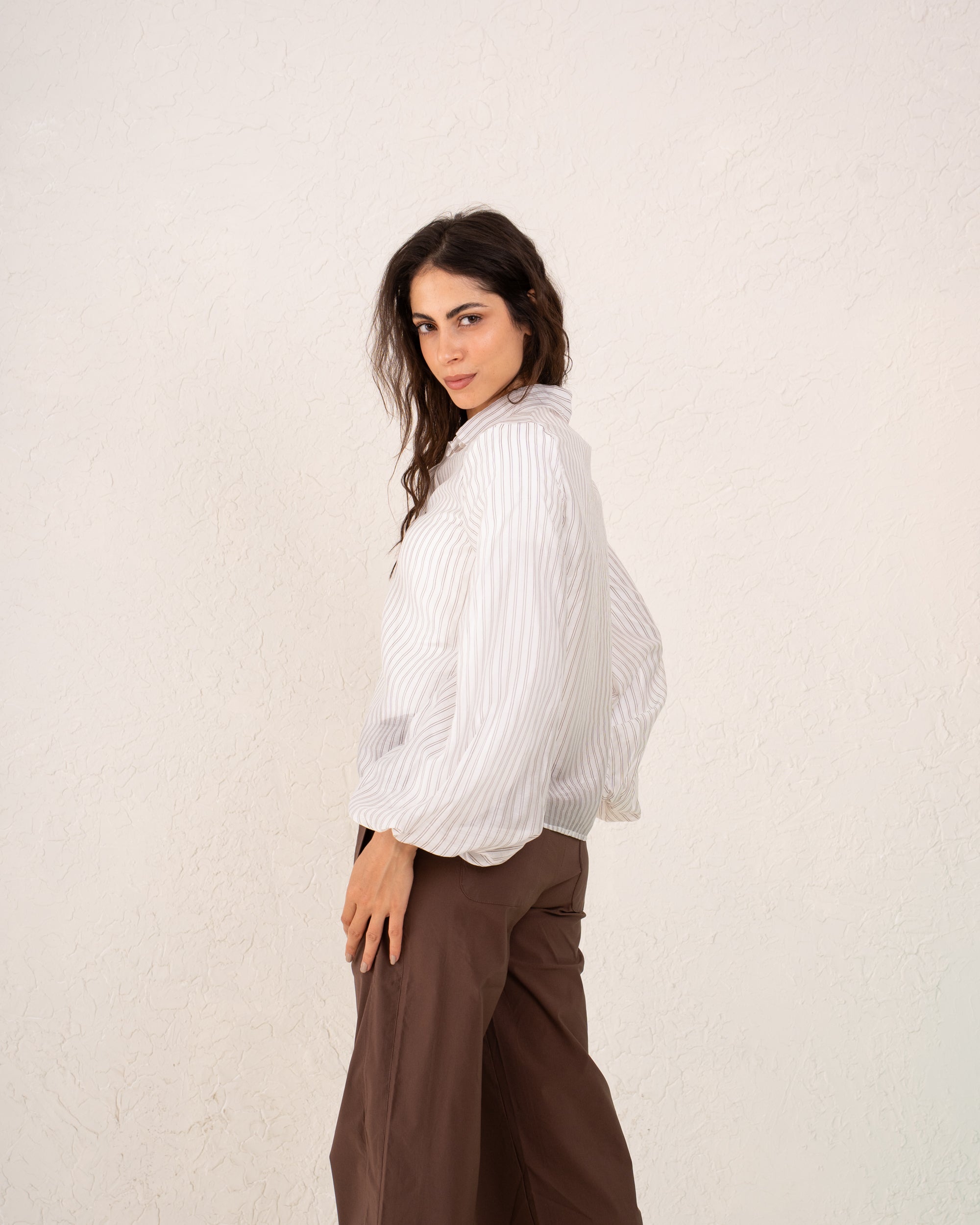 Women strip puff sleeve
