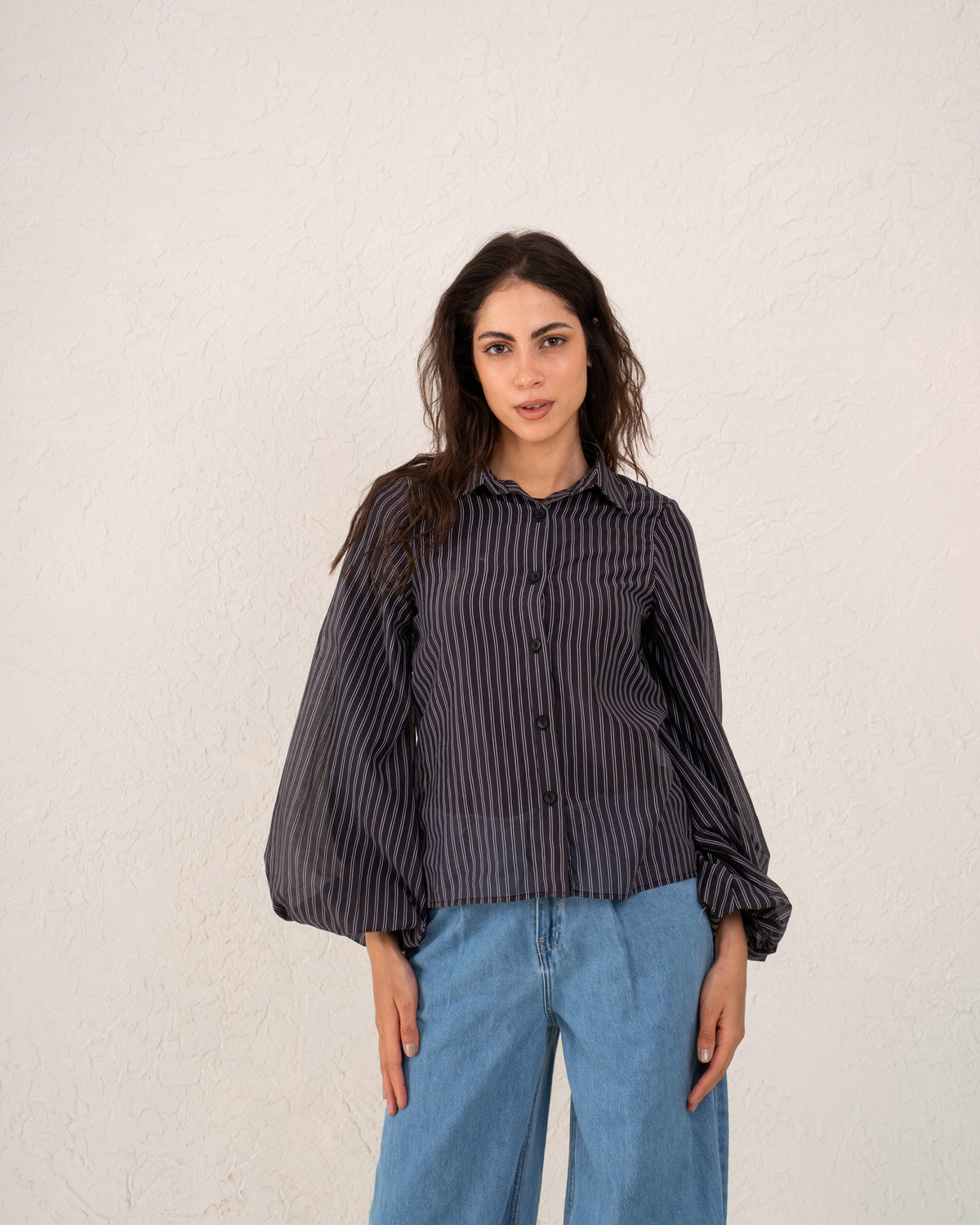 Women strip puff sleeve