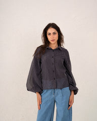 Women strip puff sleeve