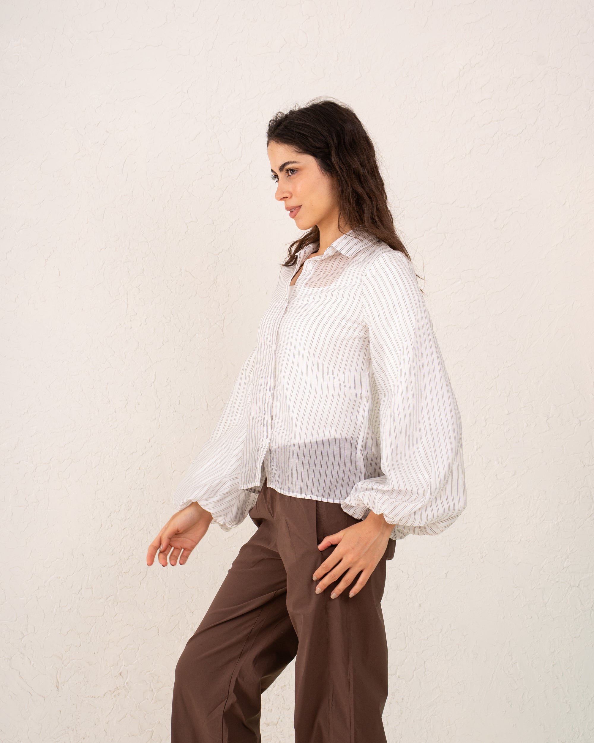 Women strip puff sleeve
