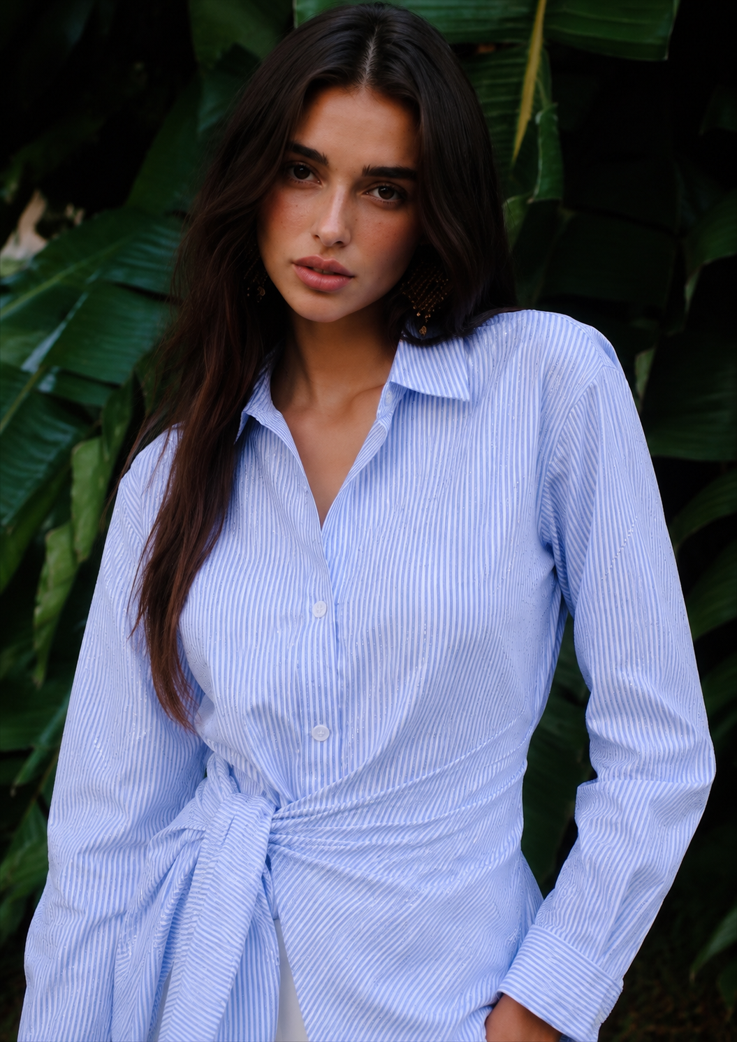 Women’s "Riviera Shimmer" Striped Tie-Front Shirt