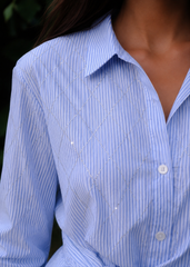 Women’s "Riviera Shimmer" Striped Tie-Front Shirt