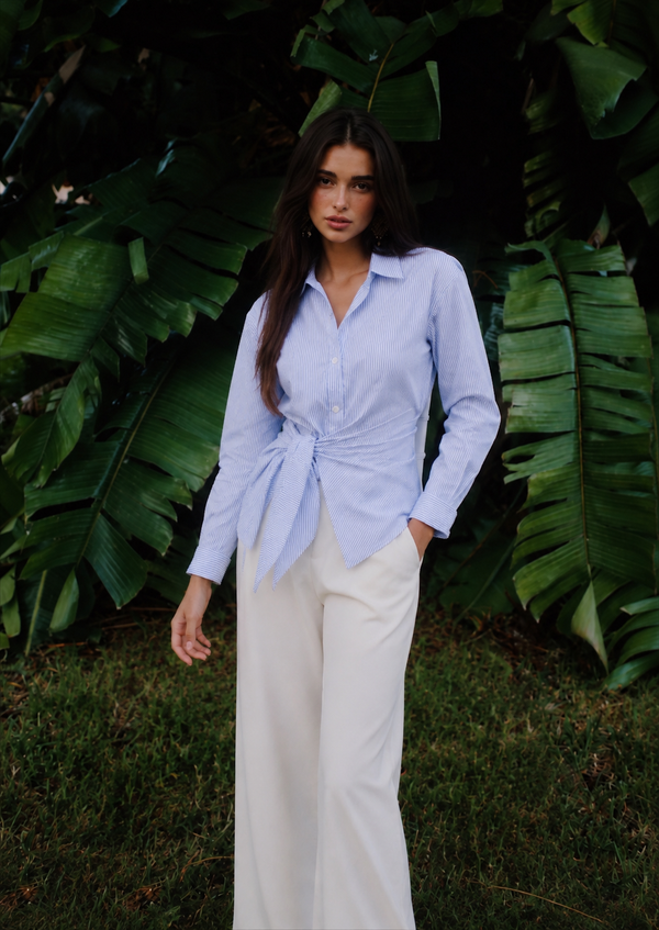 Women’s "Riviera Shimmer" Striped Tie-Front Shirt