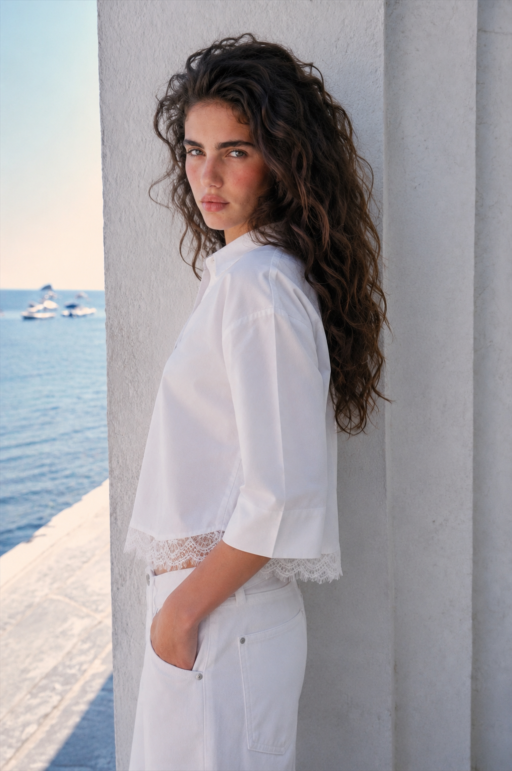 Women shirt with lace trim