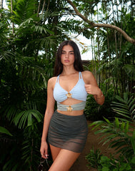 Women's Tri-Tone Cut-Out Monokini with Flower Hardware