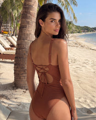 Women's Ruched One-Piece Swimsuit with Hardware Detail