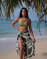 Sage Green Textured Halter Bikini & Matching Sarong Set