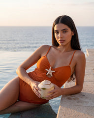 Women's Terracotta Starfish One-Piece & Matching Sarong Set