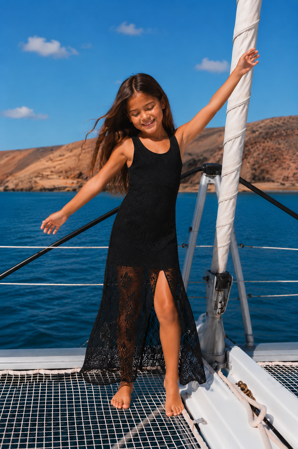 Girl maxi lace slit dress