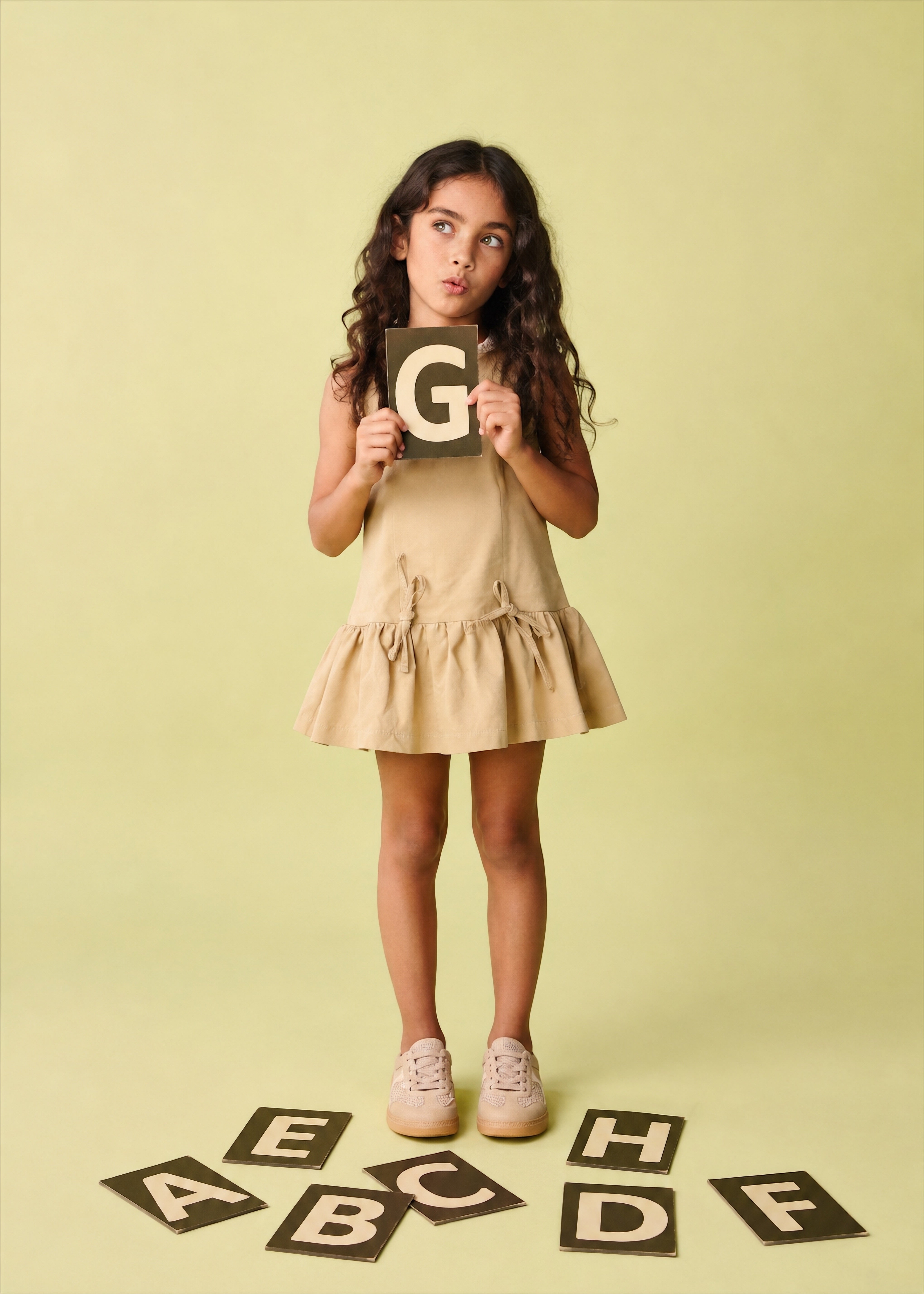Girl solid dress with accent