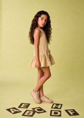 Girl solid dress with accent