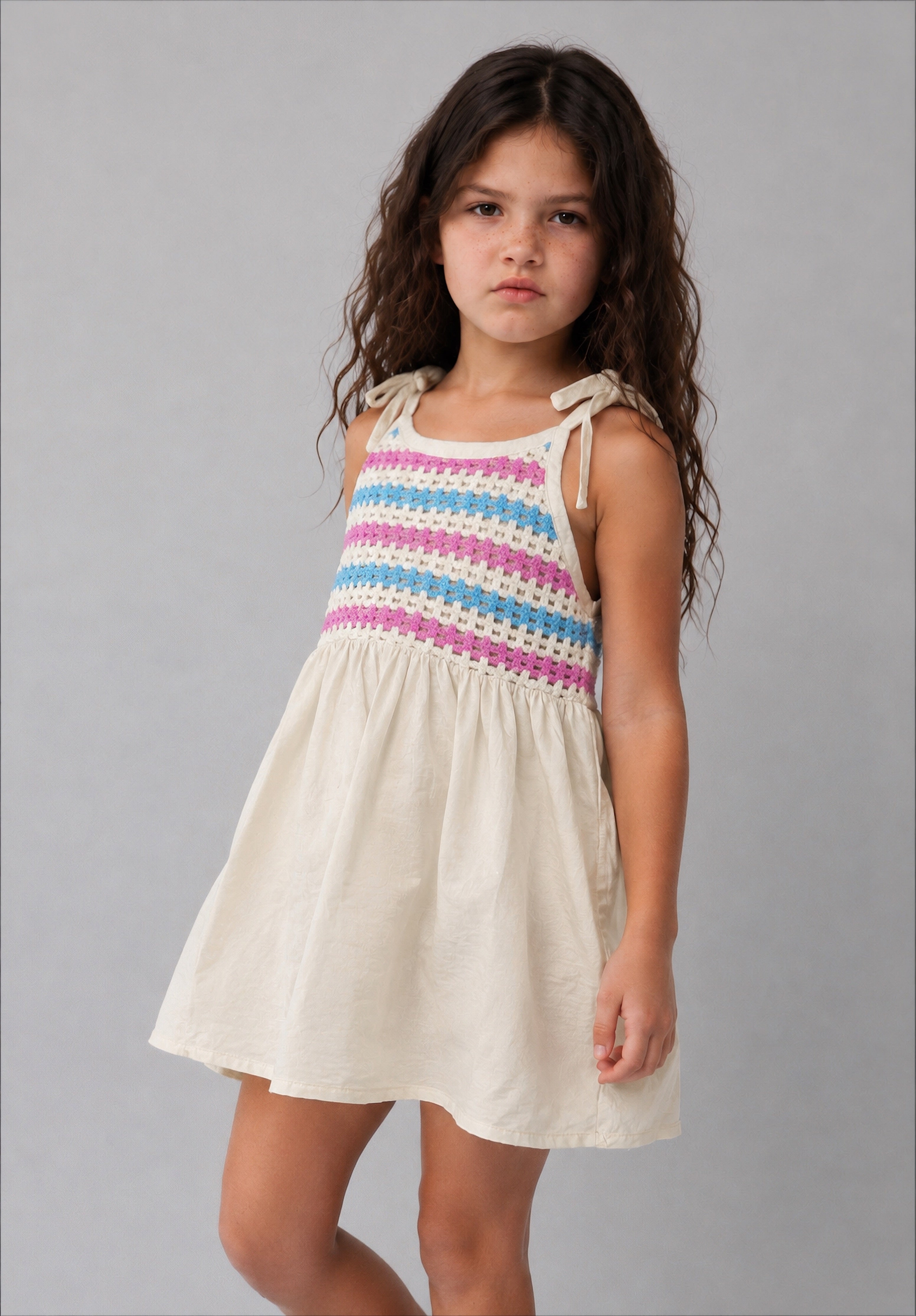 Girl contrast crochet dress