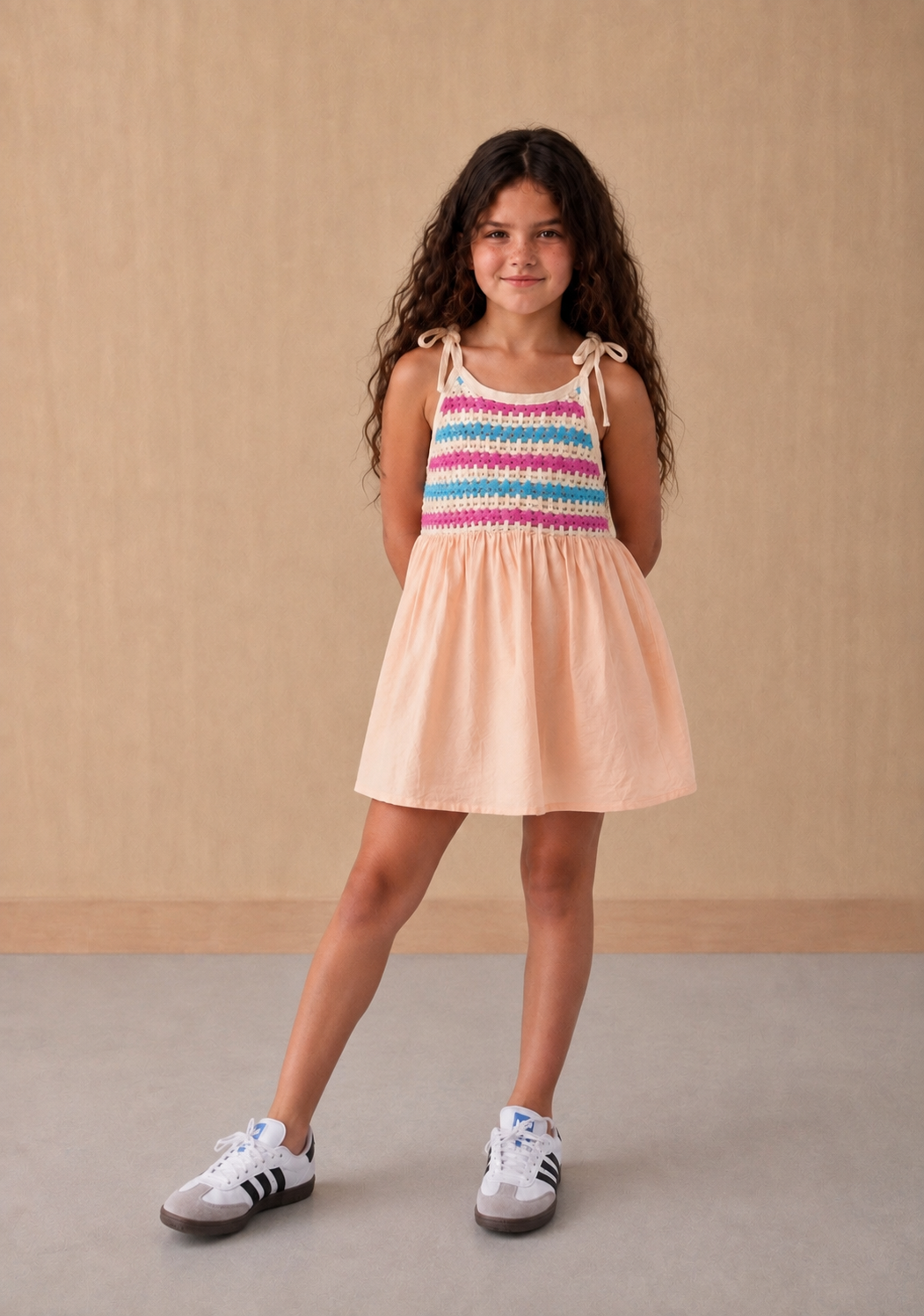 Girl contrast crochet dress