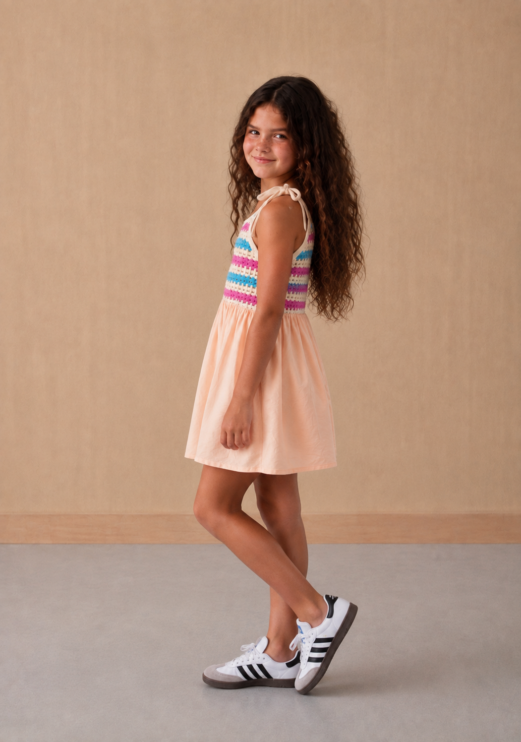 Girl contrast crochet dress