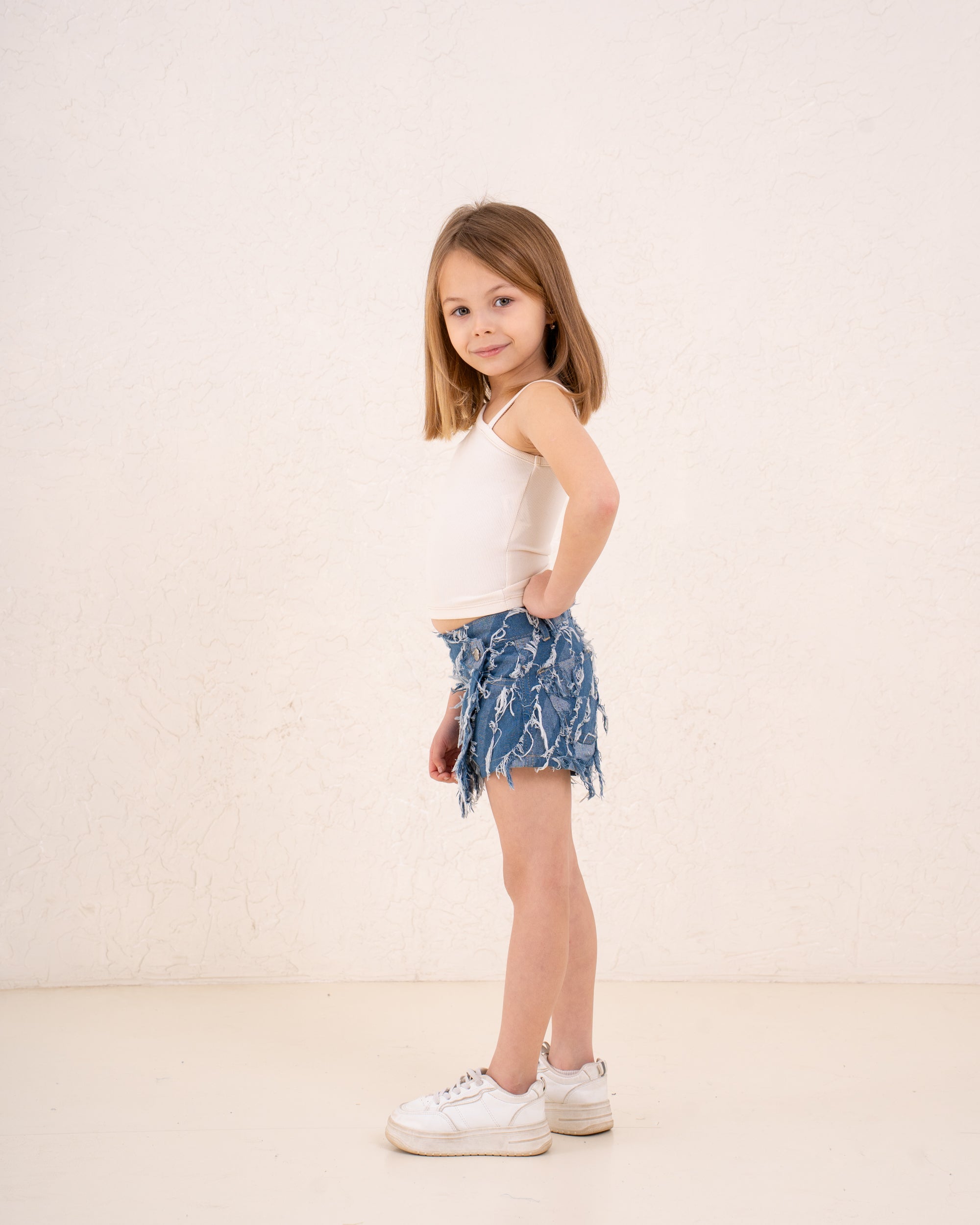 Girl frilled denim skirt