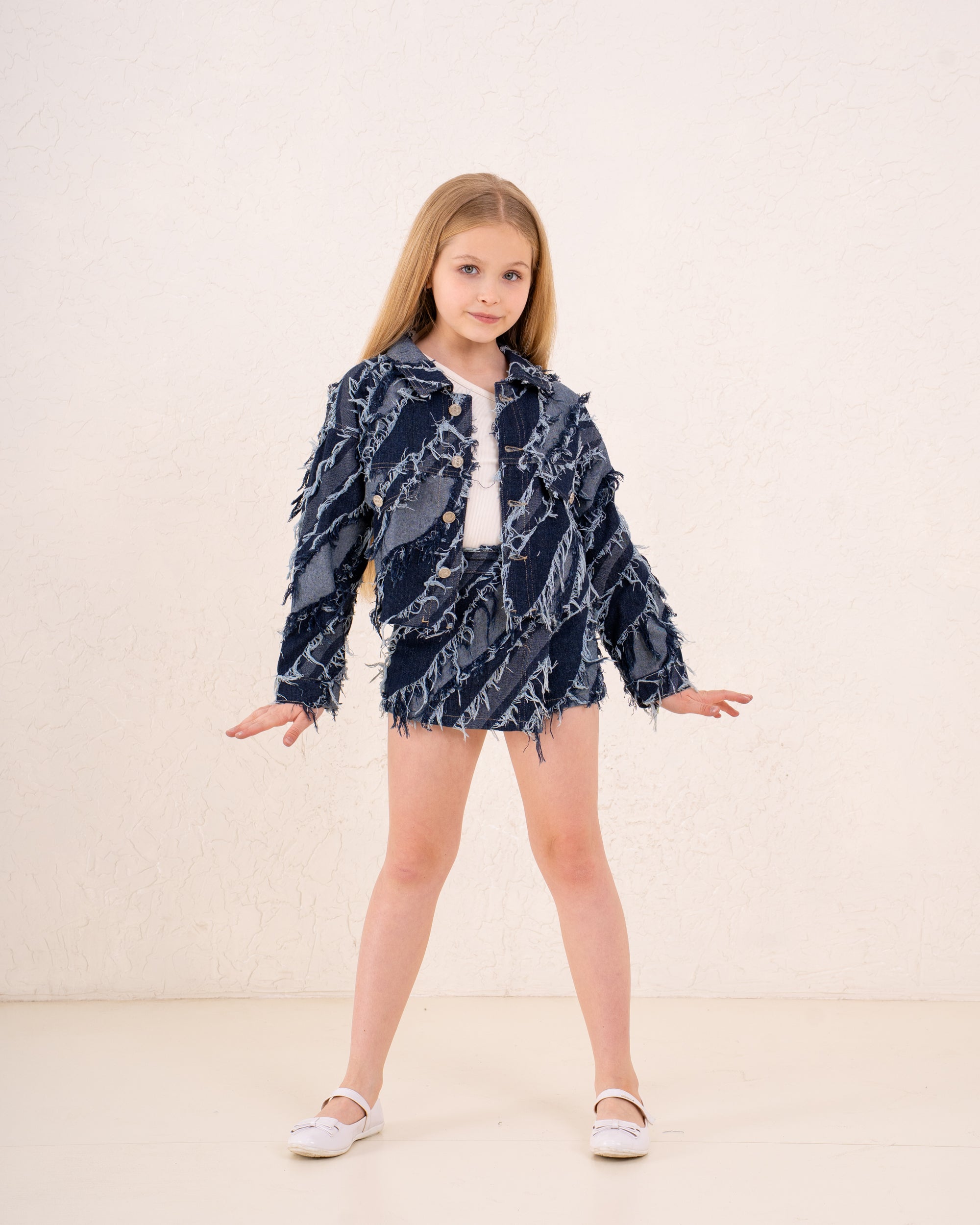 Girl frilled denim jacket