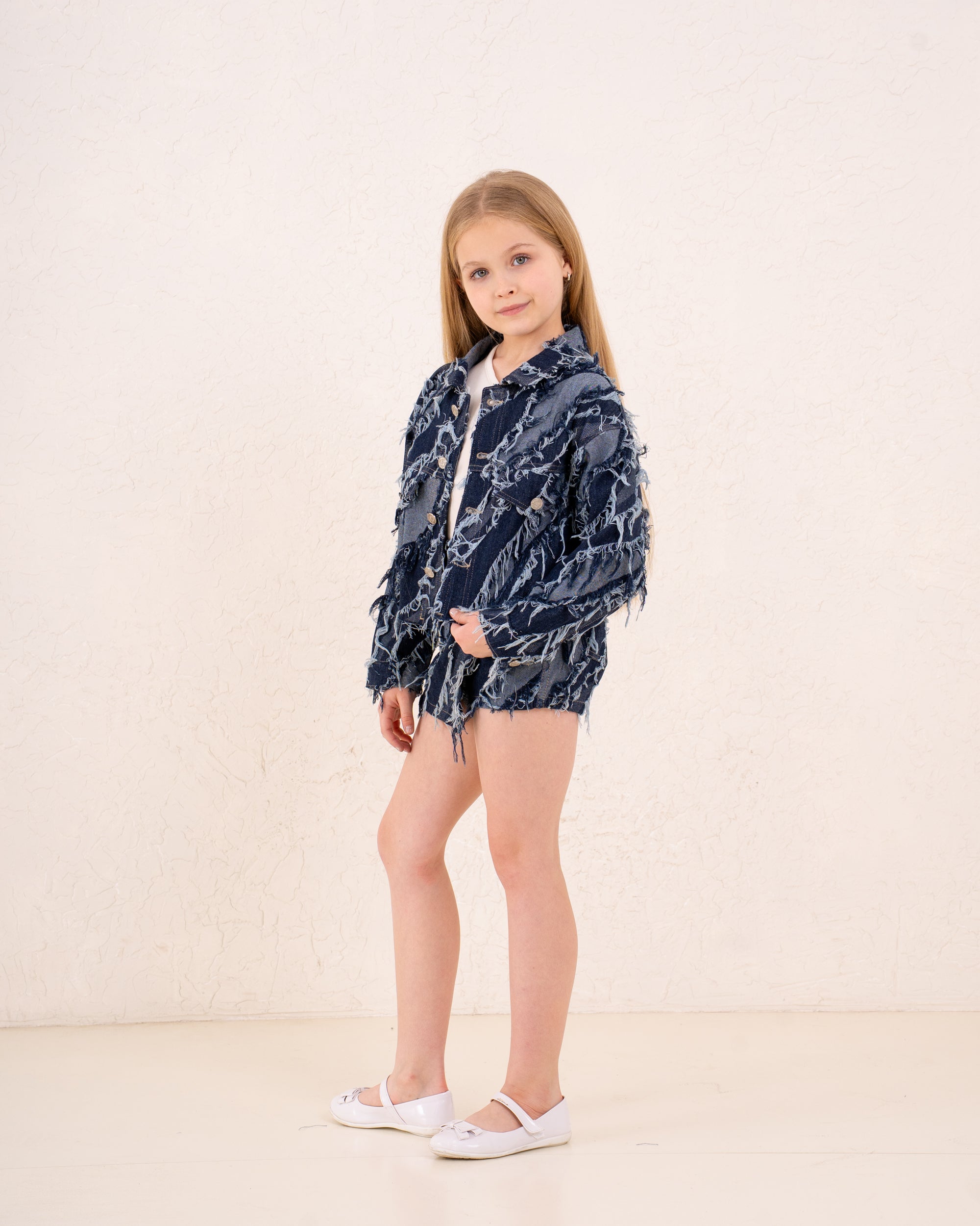 Girl frilled denim jacket